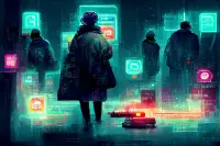 digital crime, thieves, cyberpunk style, digital illustration